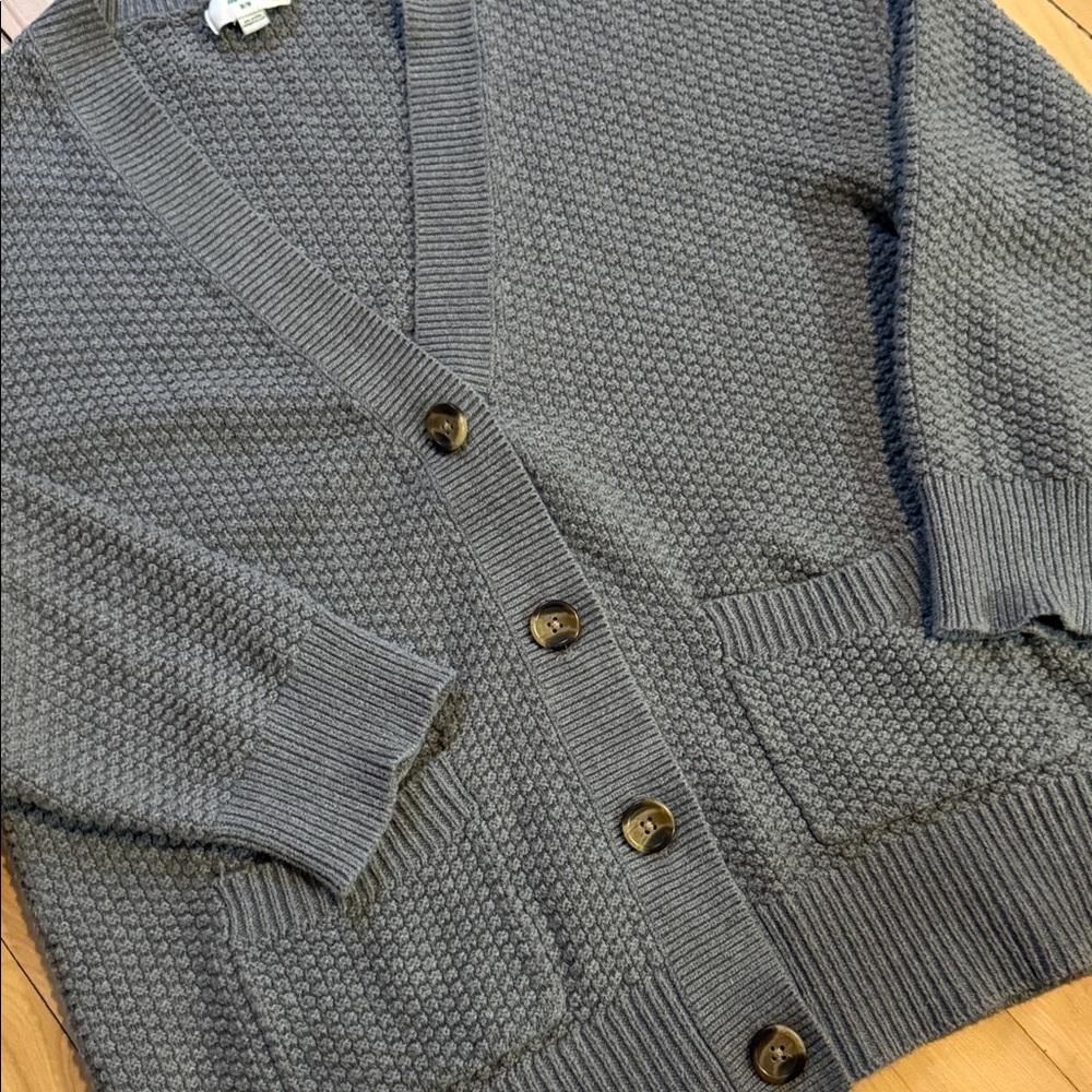 aerie Gray Textured Knit Button-Up Cardigan - Picture 7 of 8